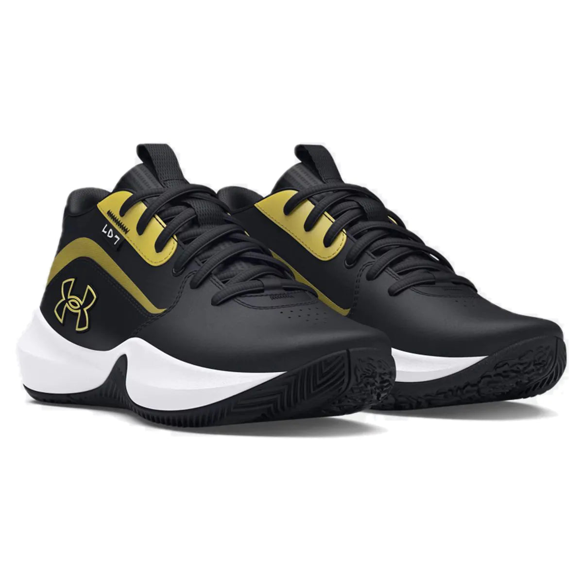 Big Kids' Under Armo Lockdown 7 Basketball Shoes "Black Metallic Gold"
