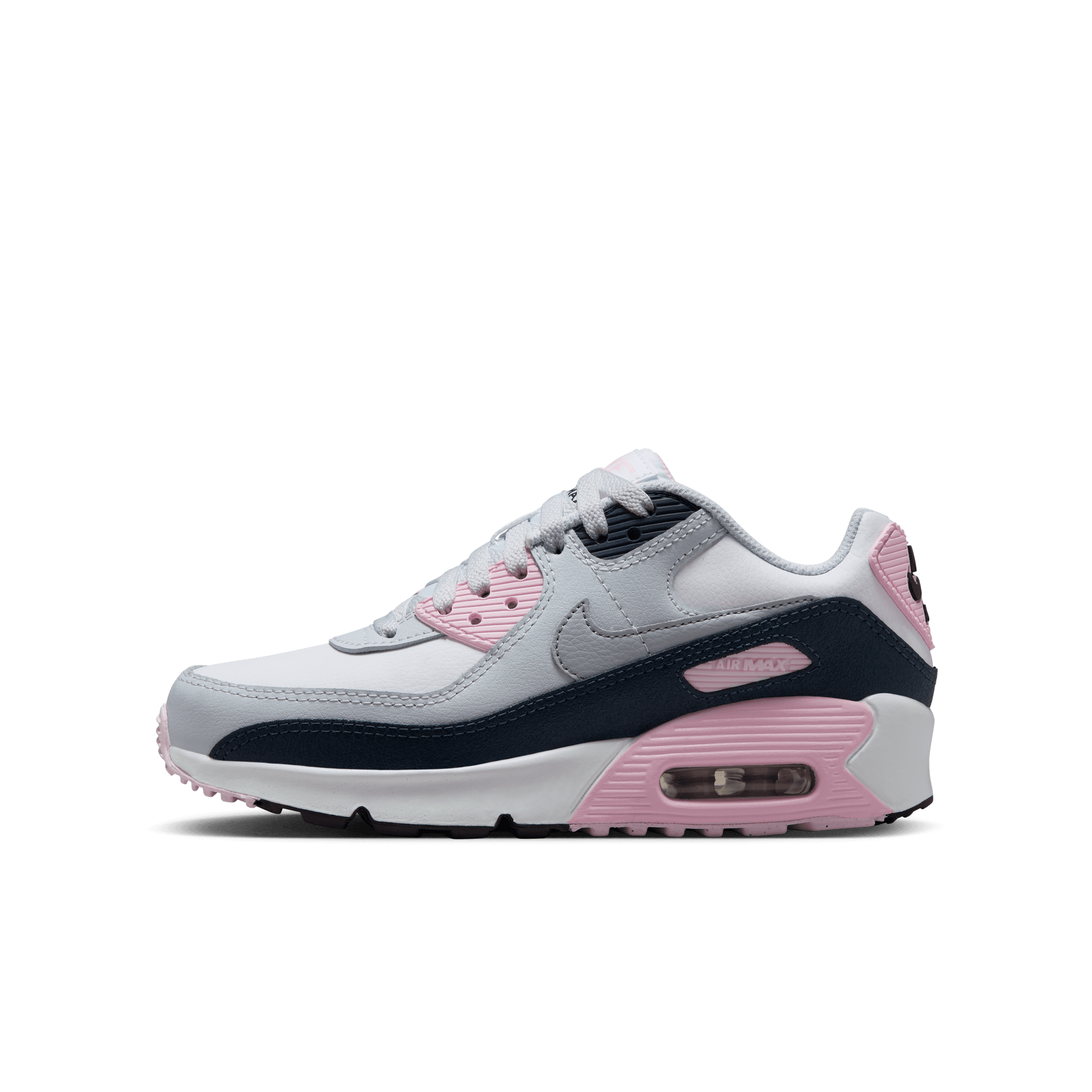 Big Kids' Nike Air Max 90 LTR "White Pink Foam Armory Navy Wolf Grey"
