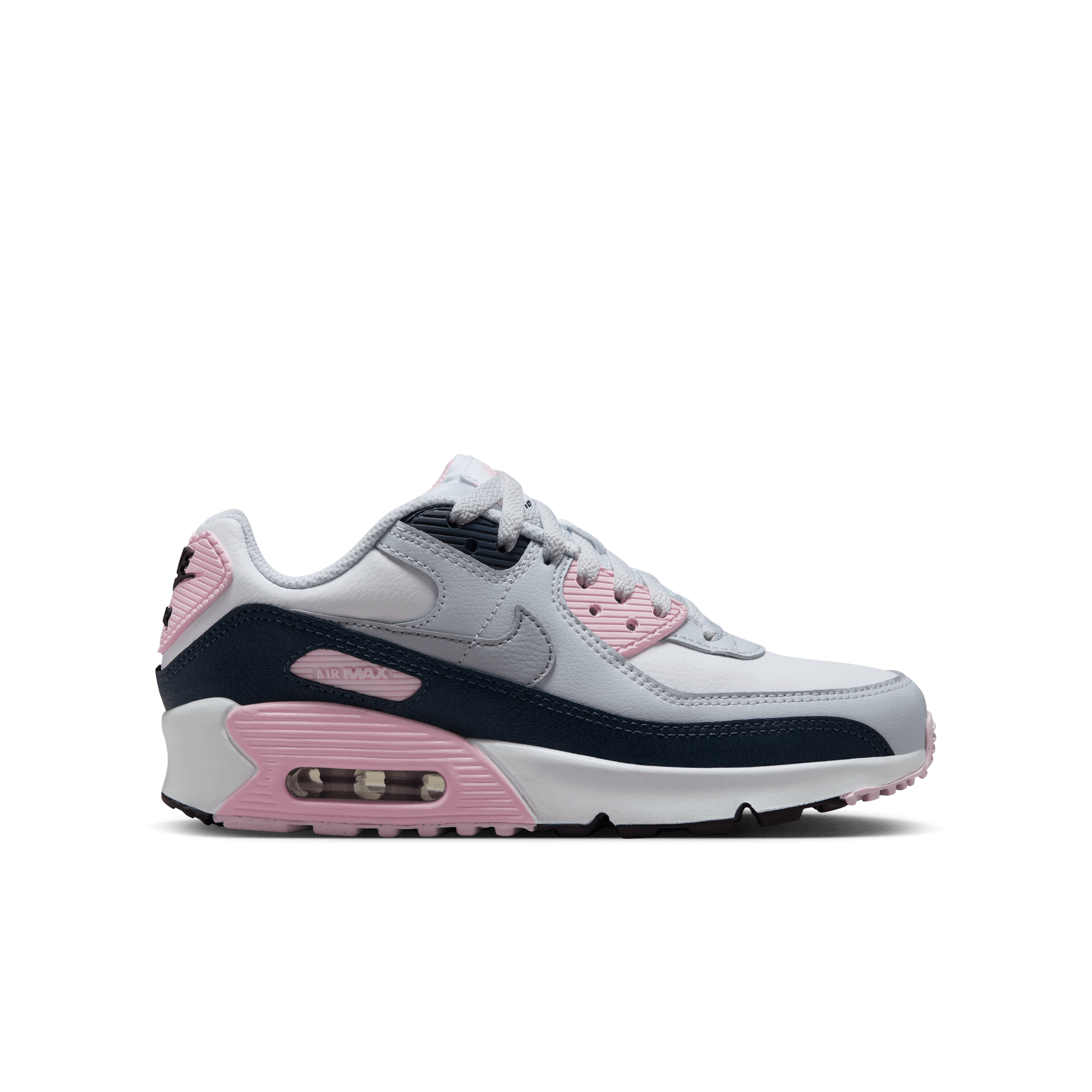 Big Kids' Nike Air Max 90 LTR "White Pink Foam Armory Navy Wolf Grey"