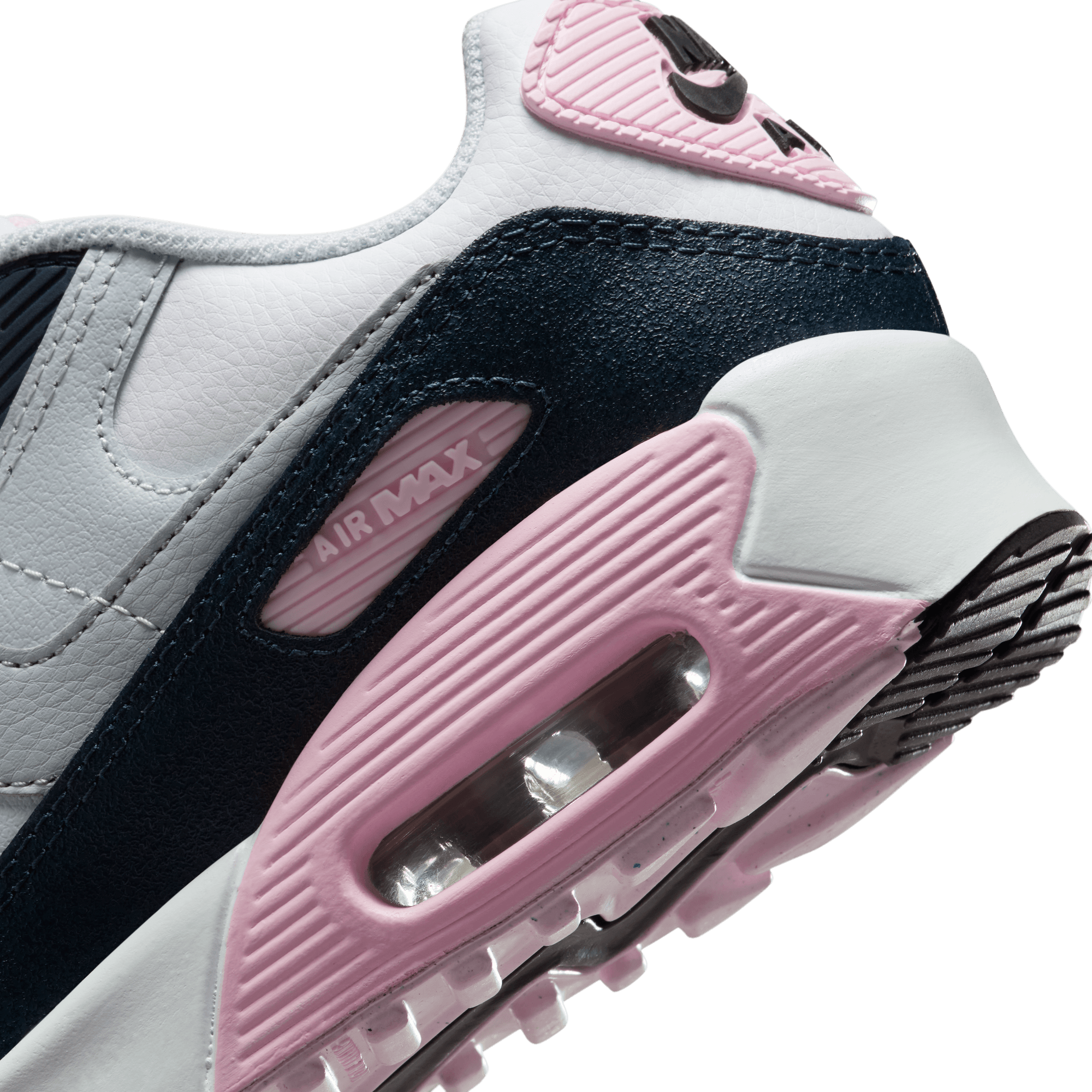 Big Kids' Nike Air Max 90 LTR "White Pink Foam Armory Navy Wolf Grey"