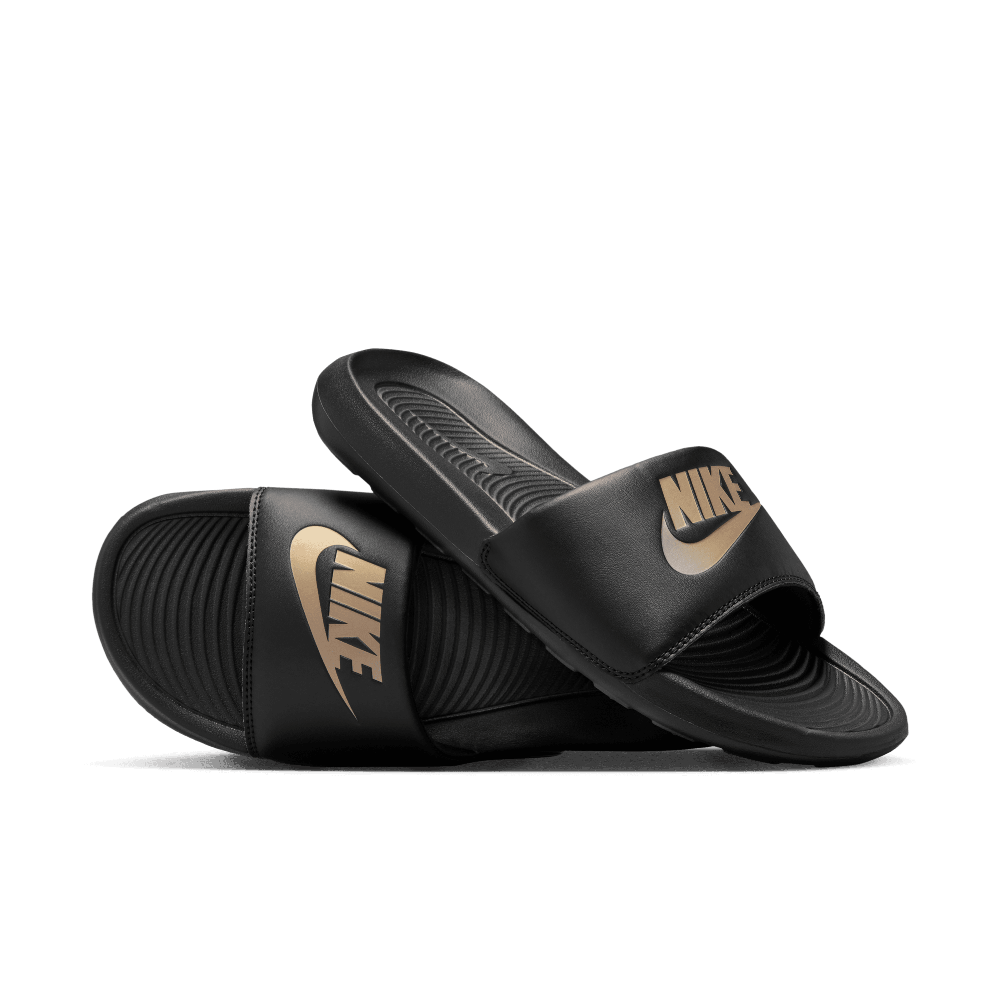 Men's Nike Victori One Slides "Black Metallic Gold"