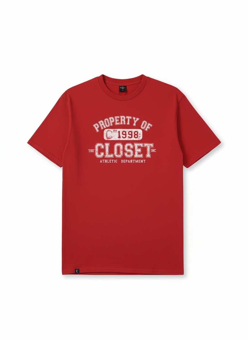The Closet Inc Men Curved T-Shirts “Red "Property Of"