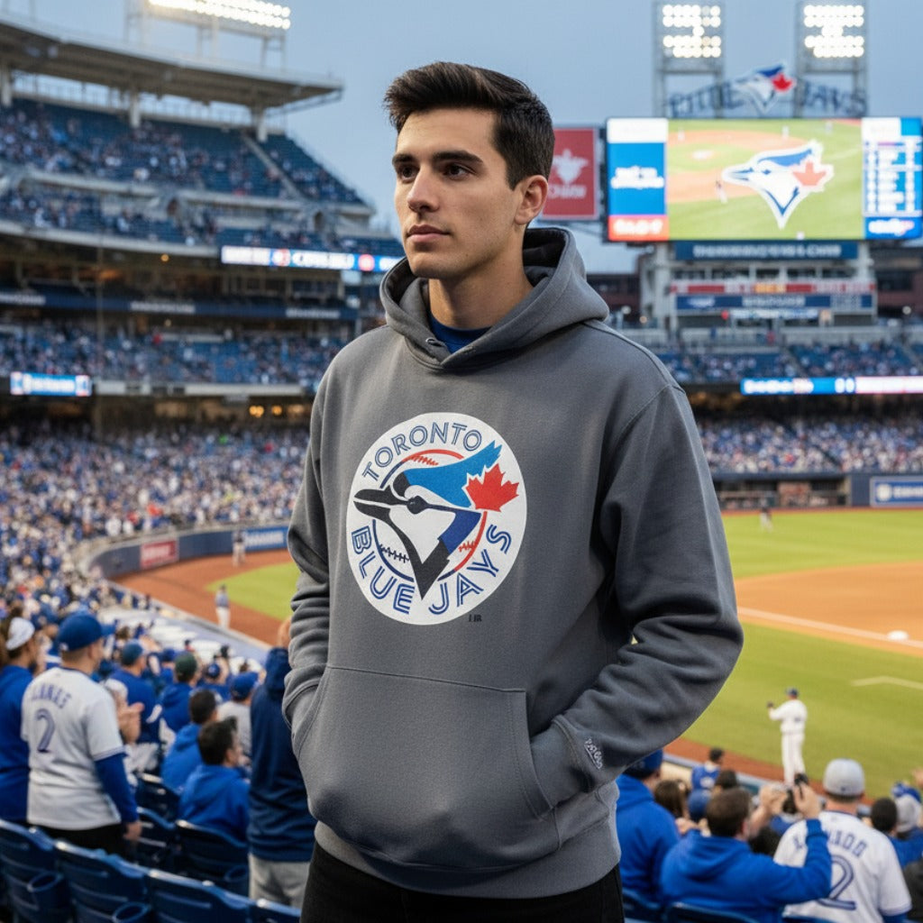 Men's Mitchell And Ness MLB Toronto Blue Jays Half and Half Hoodie