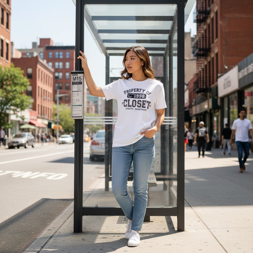 The Closet Inc Women T-Shirt White "Property Of"- Black