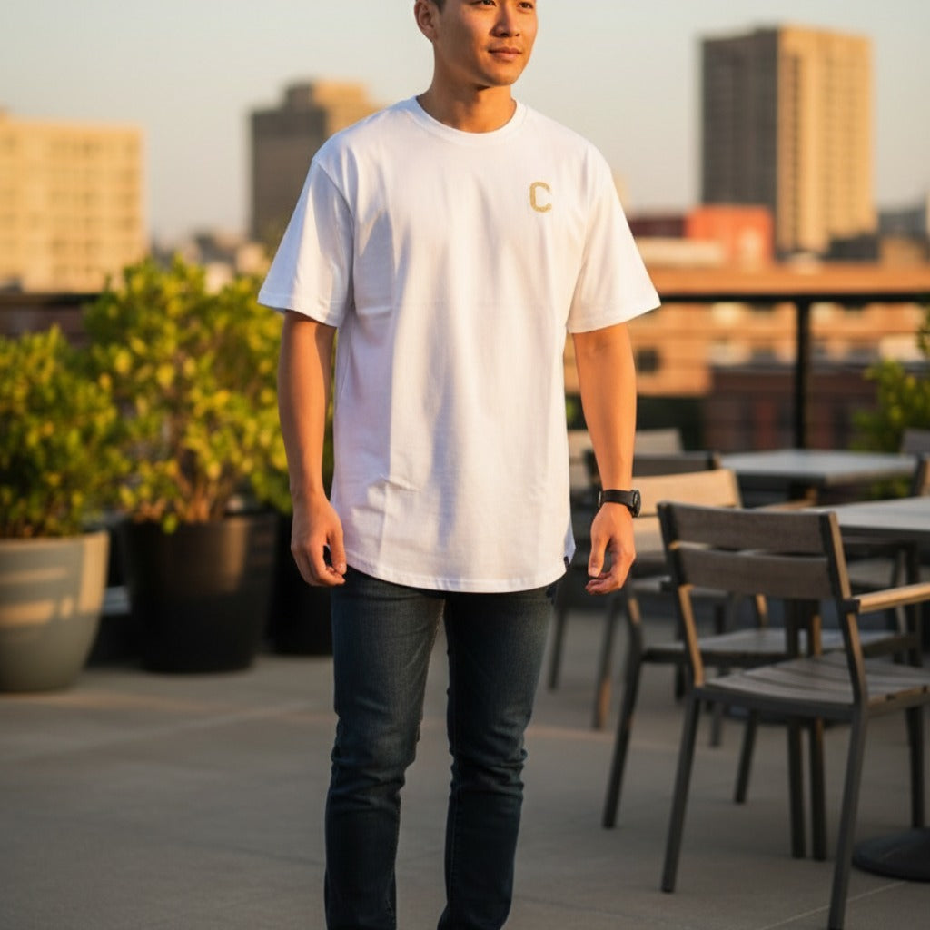 Men's The Closet Inc. Curved Hem White Tee Basic (GLD)