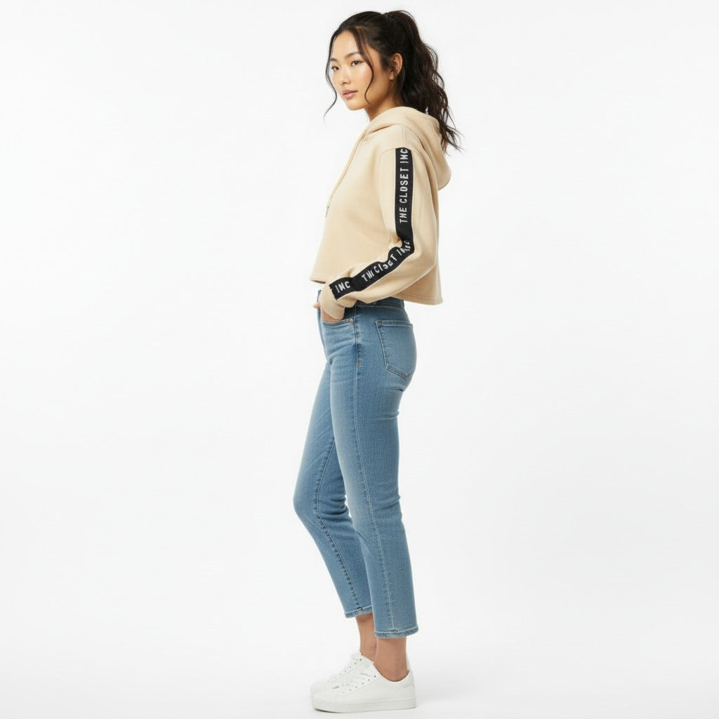 Women's The Closet Inc. Pull Over Tape Crop Top - Stone