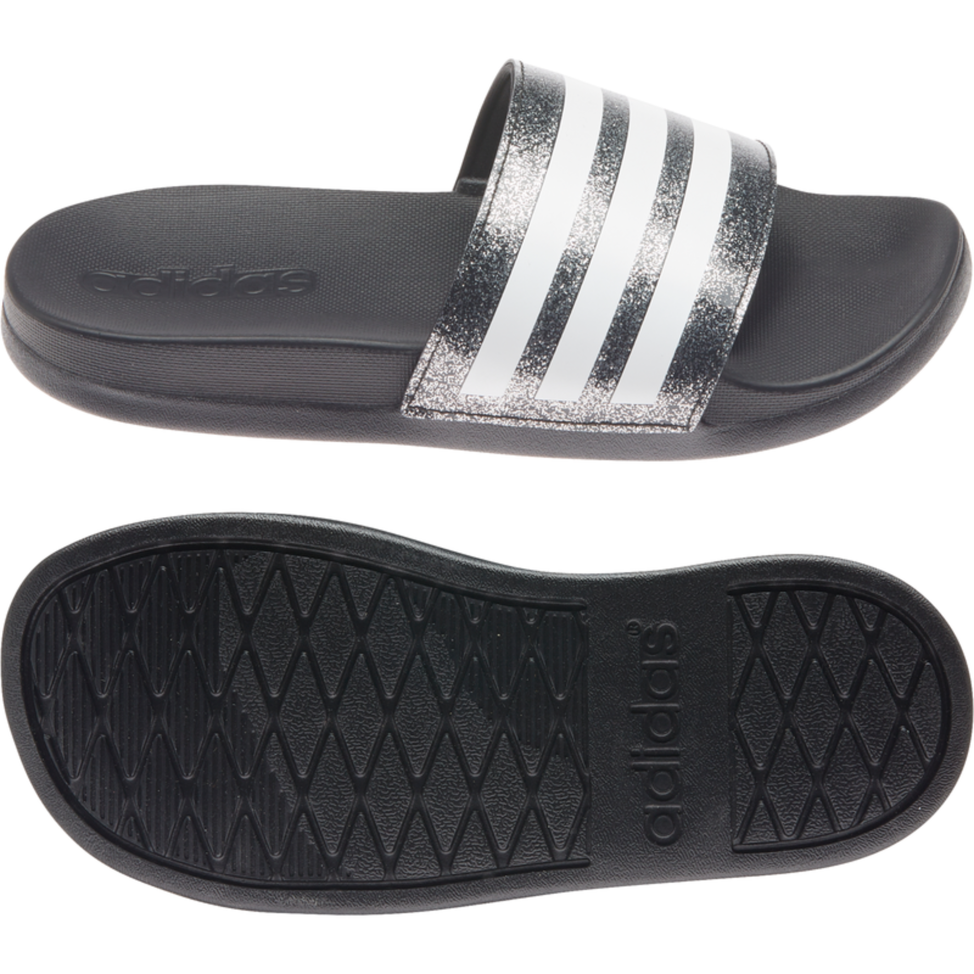 Kid's Adidas Adilette Comfort Slides "Black Glitte"