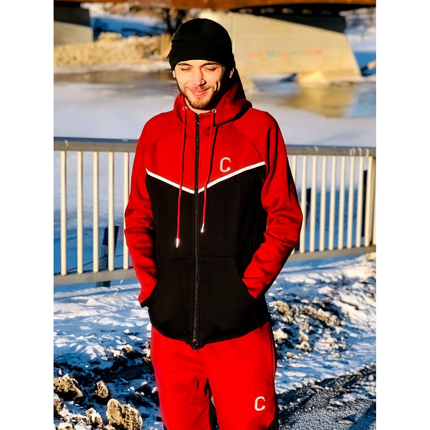 Men's The Closet Inc. Tech Fleece Zip Pants - Black/Maroon