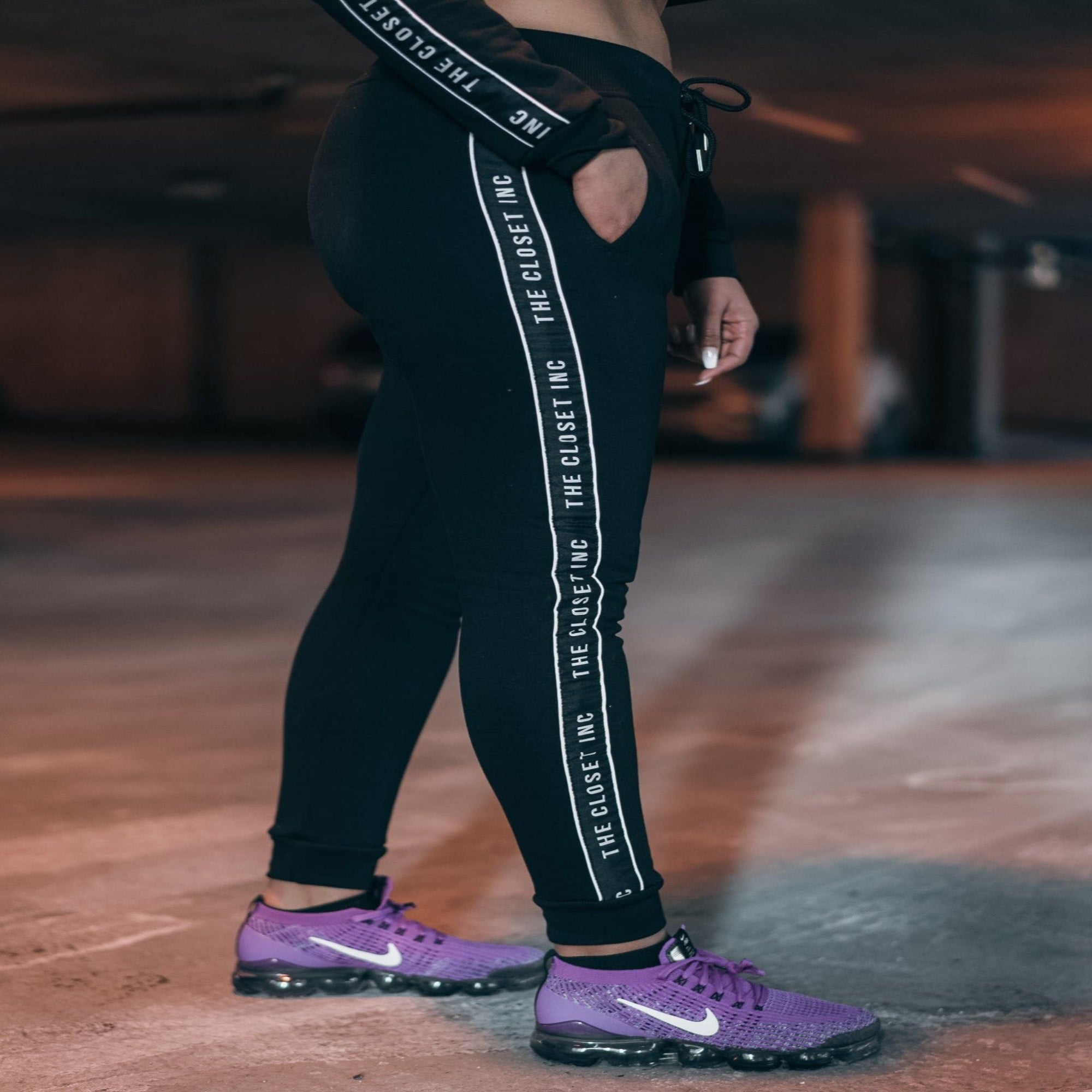 Women's The Closet Inc. Pull Over Tape Pants-Black