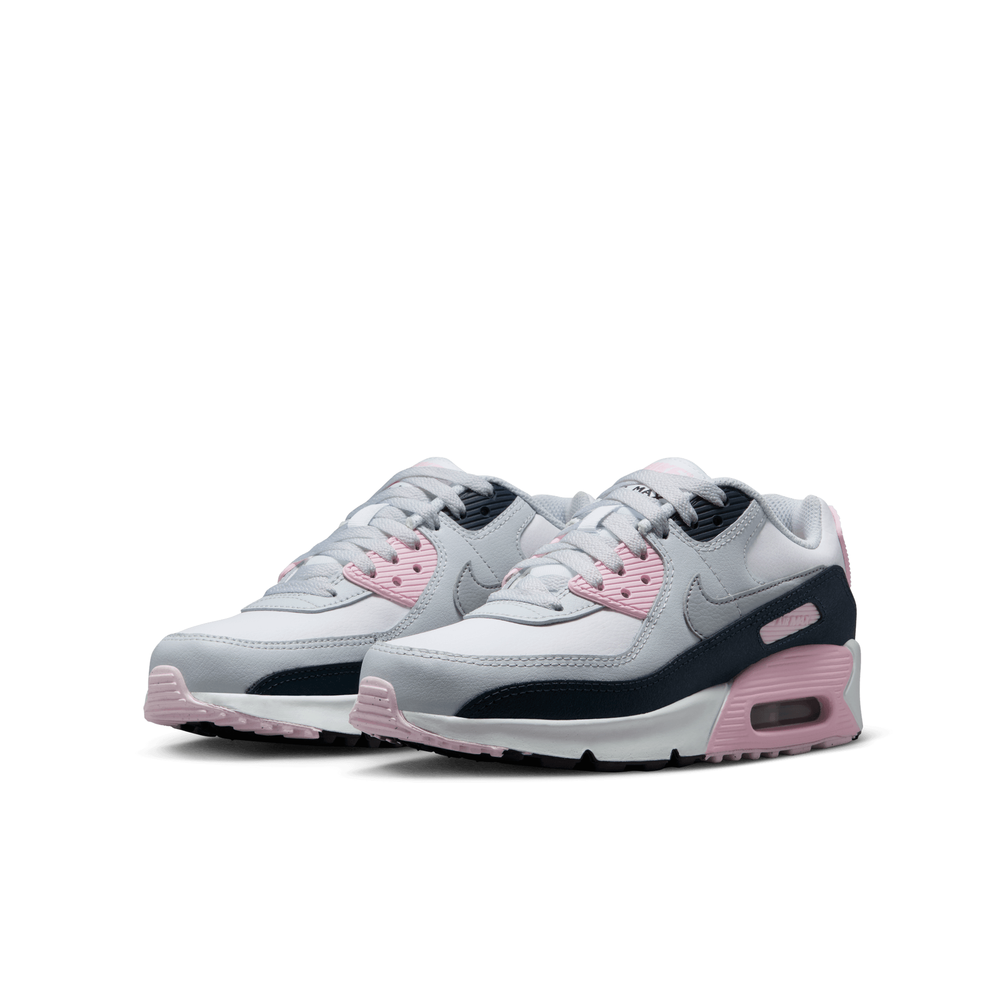 Big Kids' Nike Air Max 90 LTR "White Pink Foam Armory Navy Wolf Grey"