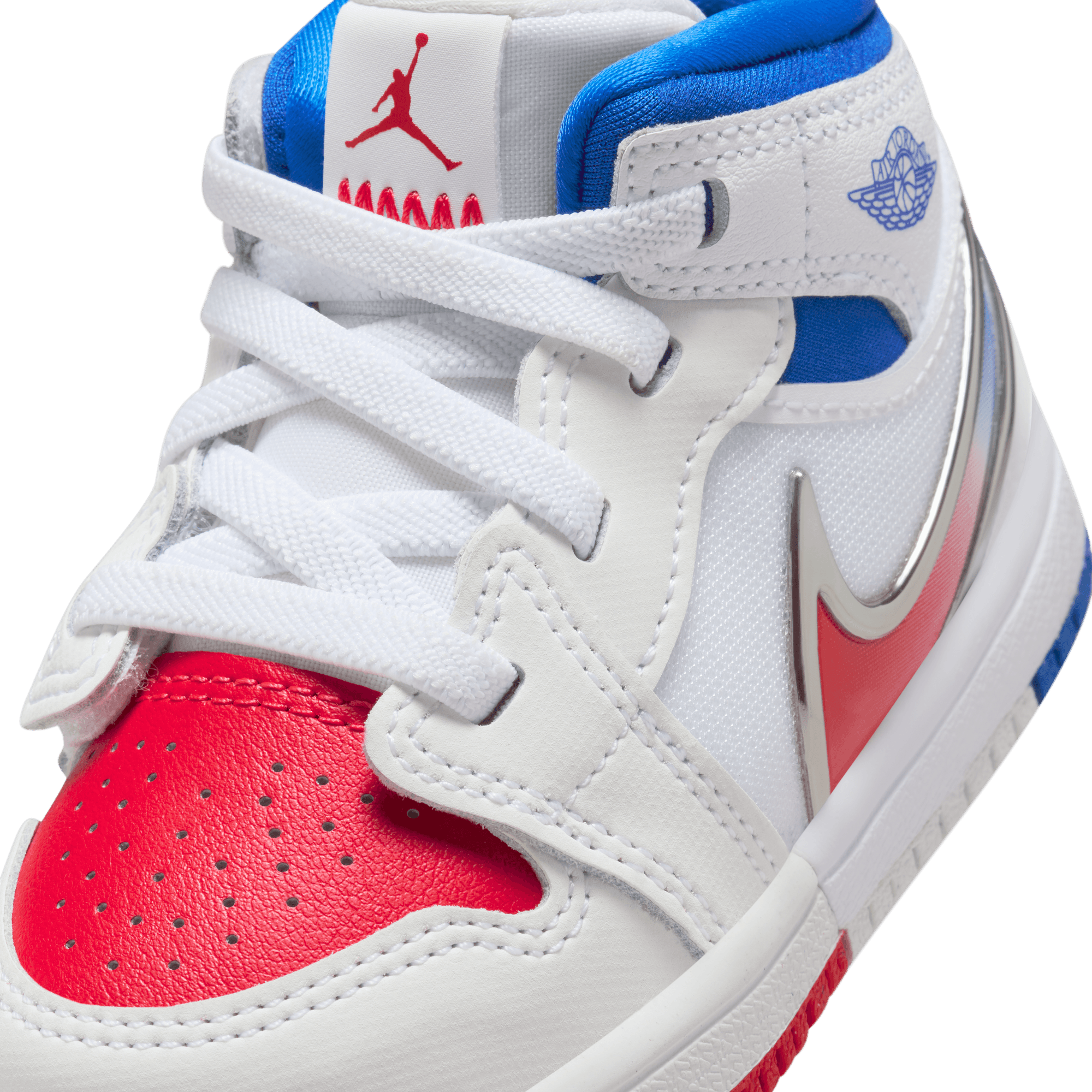 JORDAN Youth 1 Mid RM EasyOn Size 5C WHITE SIREN RED RACER BLUE