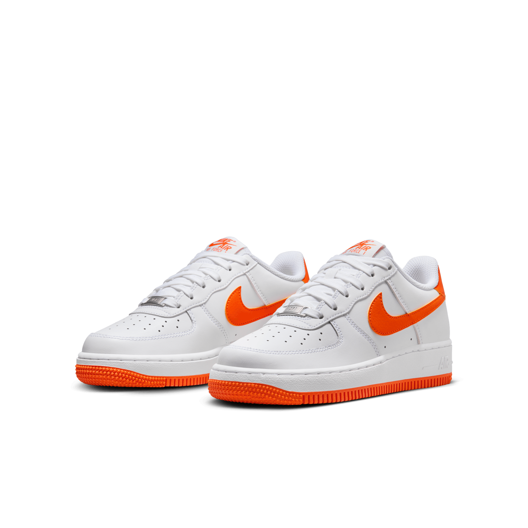 NIKE Youth Air Force 1 Size 5Y WHITE SAFETY ORANGE WHITE