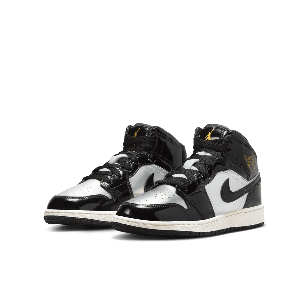 Big Kids' Air Jordan 1 Mid SE "Black Metallic Silver"