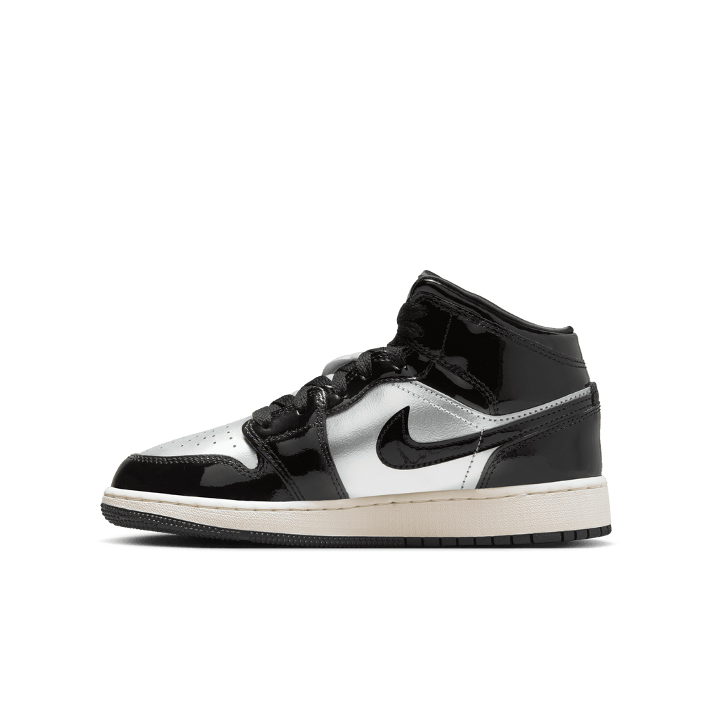 Big Kids' Air Jordan 1 Mid SE "Black Metallic Silver"