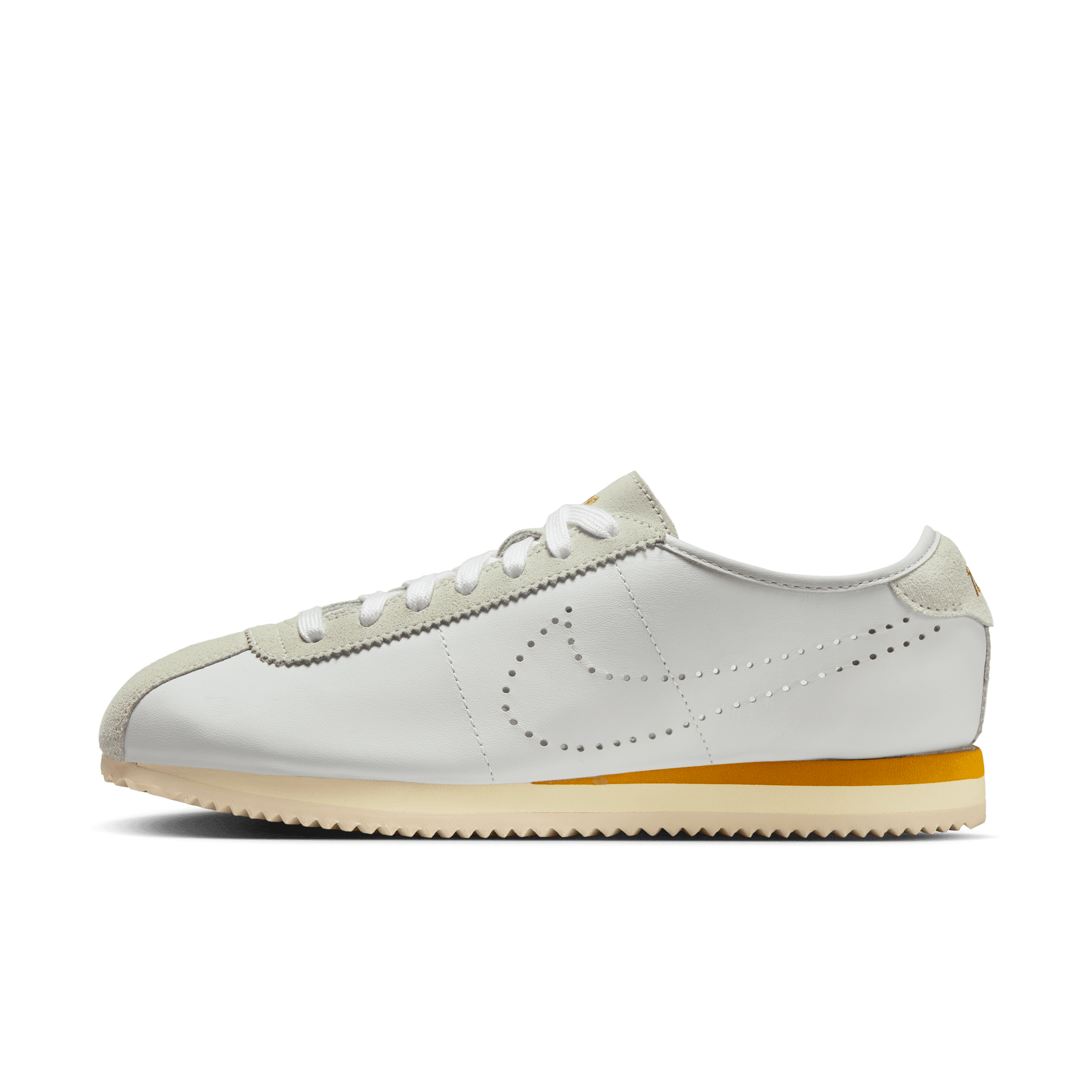 Women's Nike Cortez Leather "White Bronze Perforated Swoosh"