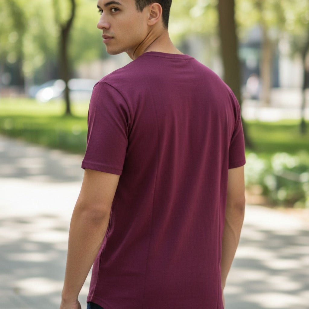 Men 's The Closet Inc Curved Hem T-Shirts “ Burgundy With Clear C