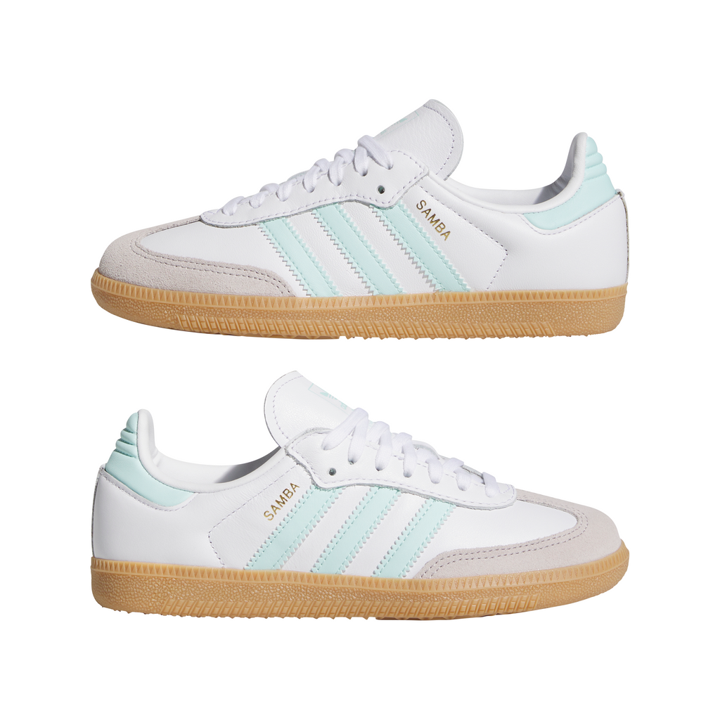 Big Kids' Adidas Samba OG J "White Semi Flash Aqua"