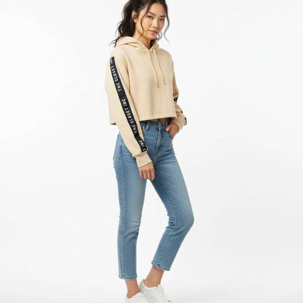 Women's The Closet Inc. Pull Over Tape Crop Top - Stone