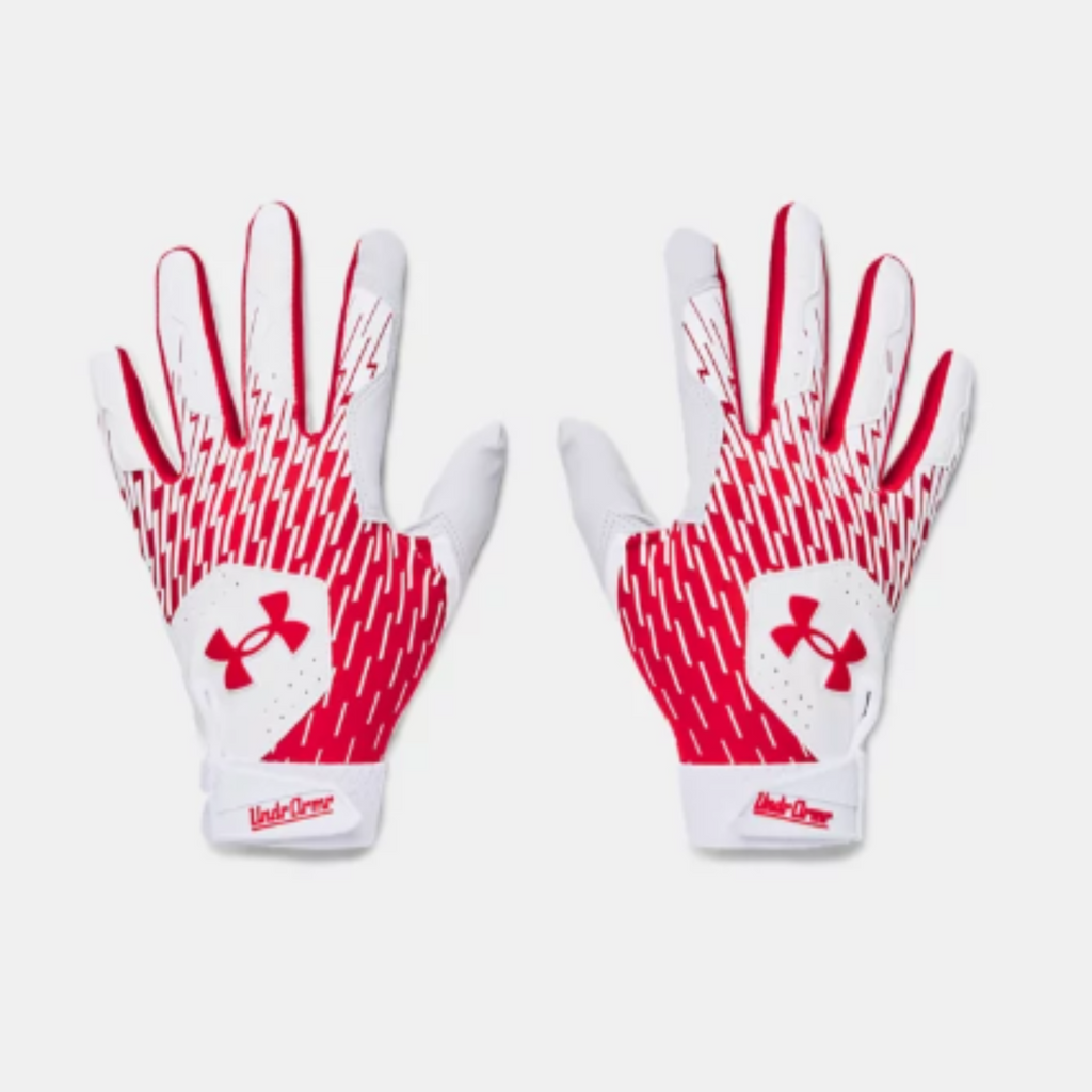 Men's Under Armour Clean Up Batting Gloves "White/Red"