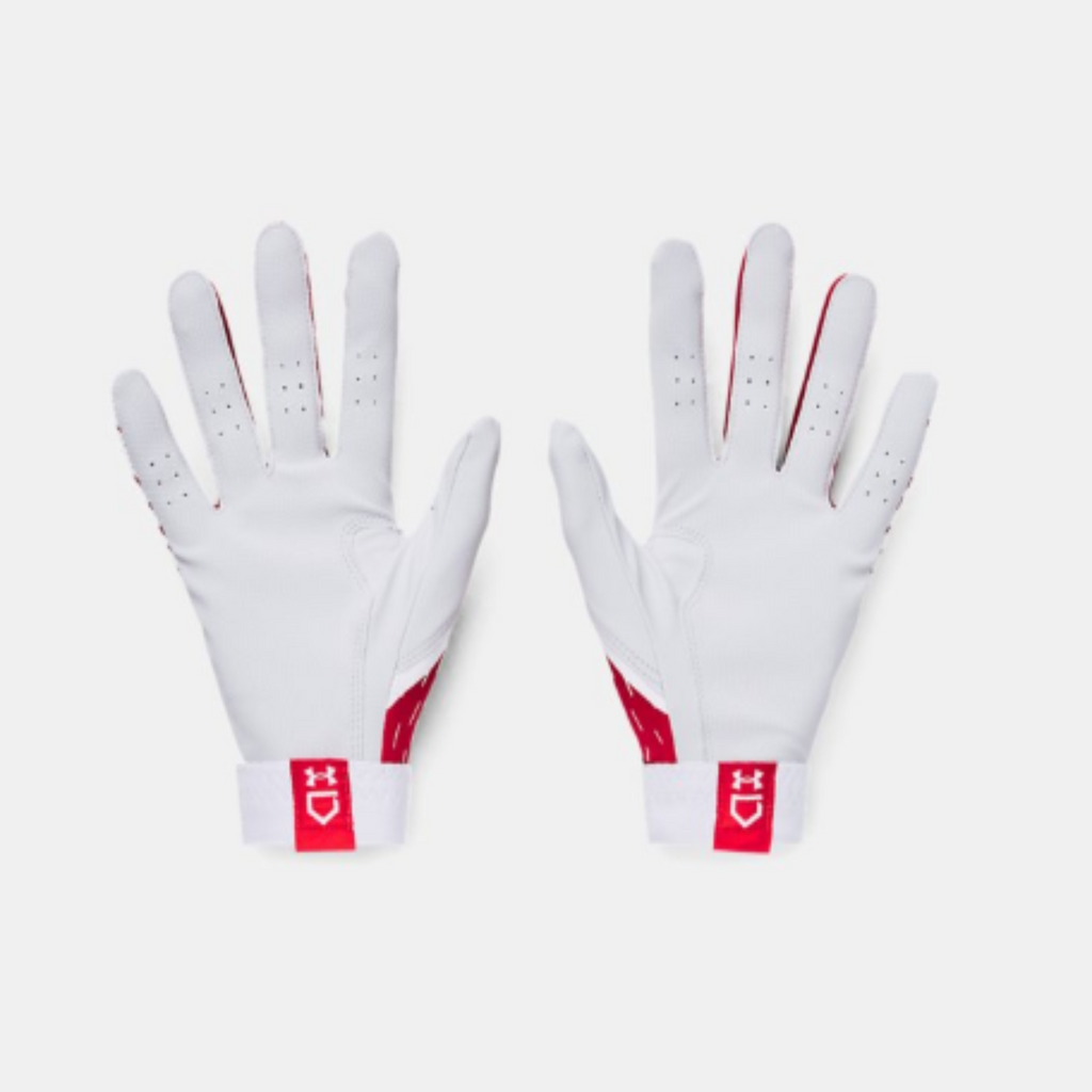 Men's Under Armour Clean Up Batting Gloves "White/Red"