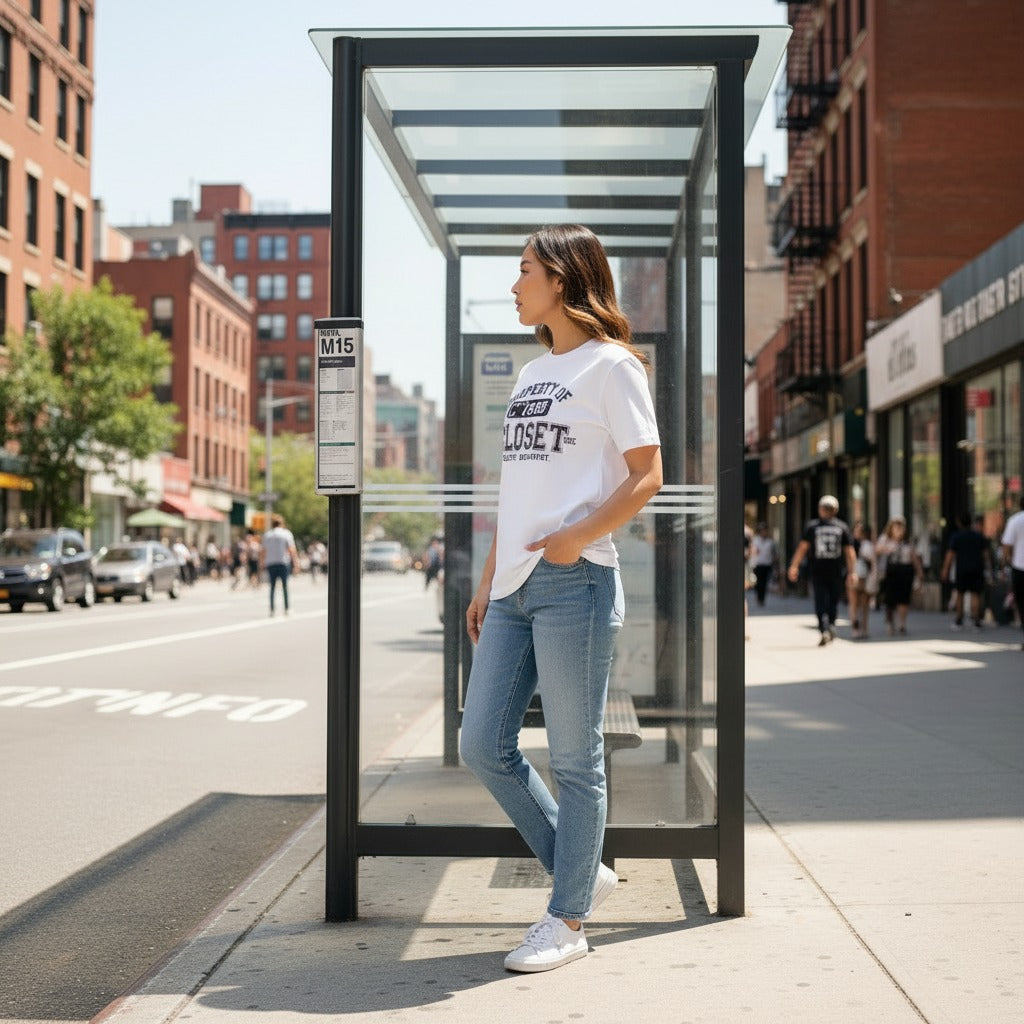 The Closet Inc Women T-Shirt White "Property Of"- Black