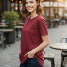 Women's The Closet Inc Curved Hem T-Shirt “ MAROON PLAIN