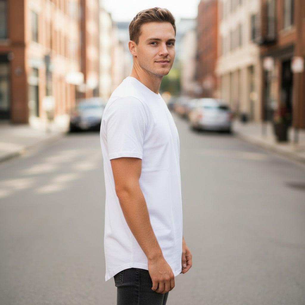 Men's The Closet Inc. Curved Hem White Tee Basic (GLD)