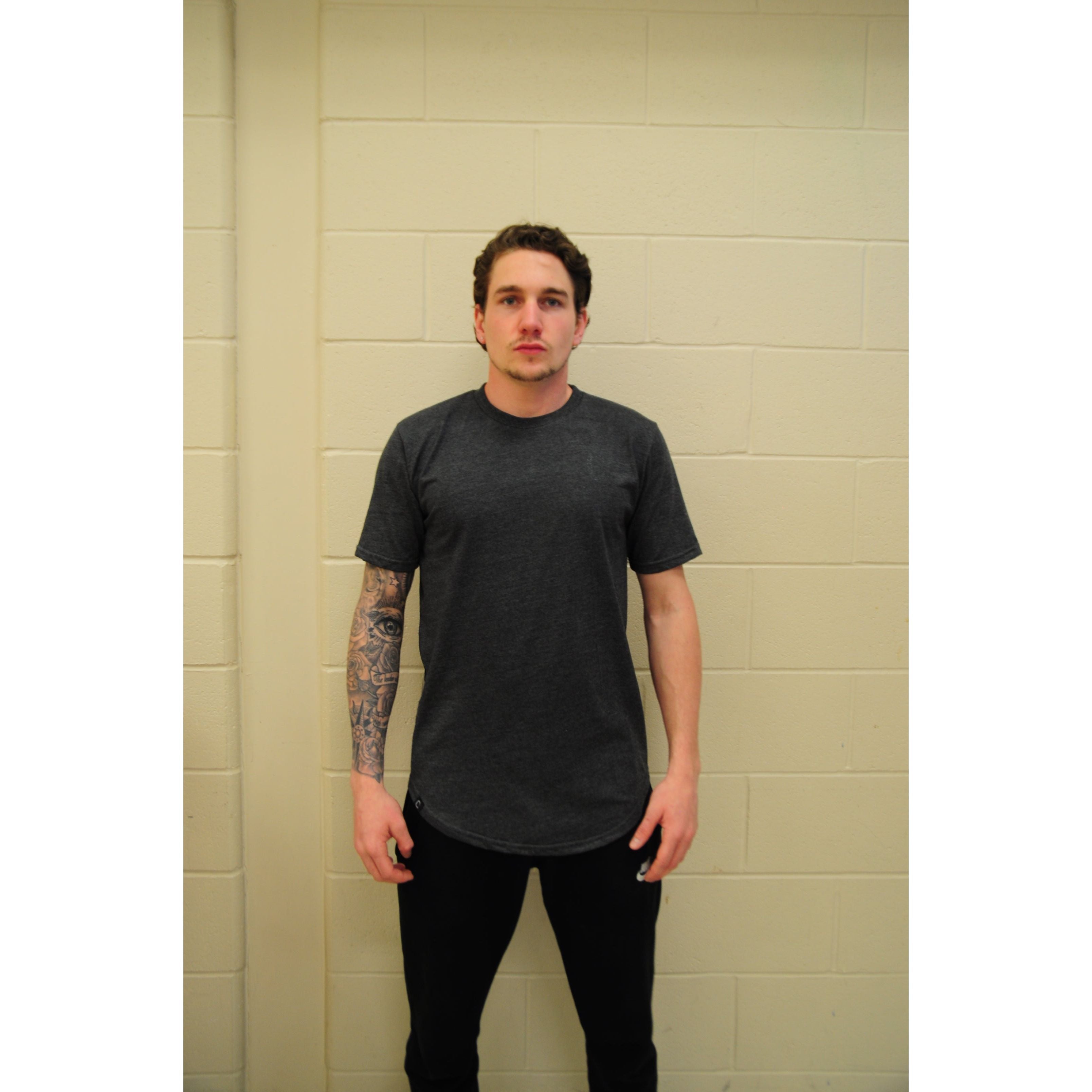 The Closet Inc Men Curved Hem T-Shirts “ Charcoal With Clear C